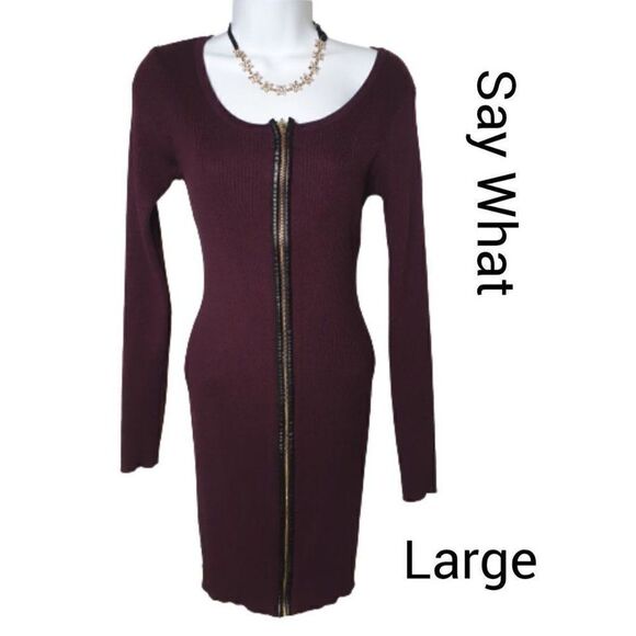 Women's Dress L Long Sleeve Sweater Dress Knee High Zip Front Large NWOT - Picture 1 of 7